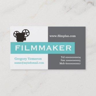 Filmmaker grey, white, aqua eye-catching