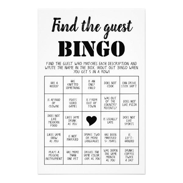 Find the Guest Bingo Game Card Flyer