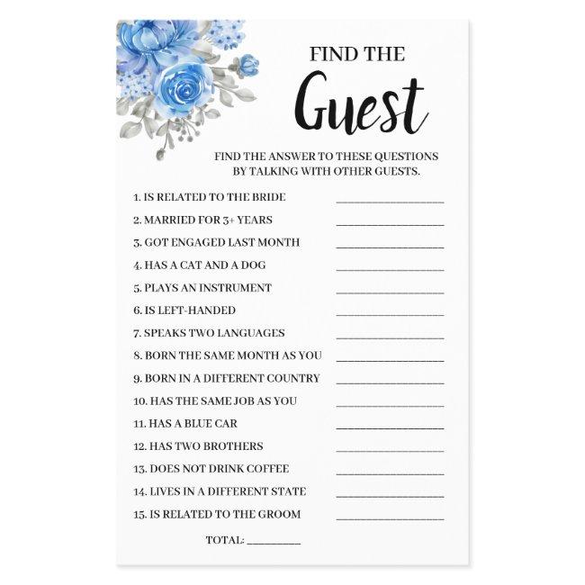 Find the Guest BlueFlowers Bridal Shower Game Card Flyer