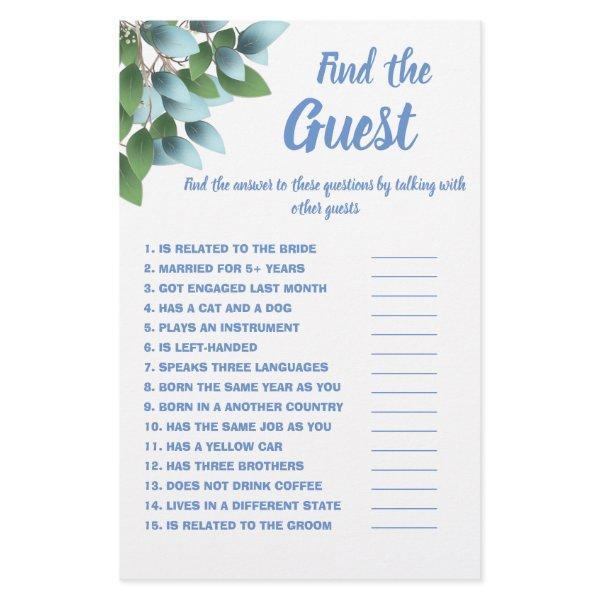 Find the Guest Bridal Shower Game Card Eucalyptus Flyer