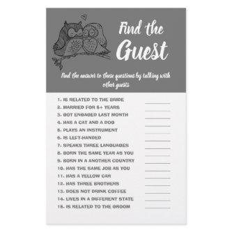 Find the Guest, Bridal Shower Game Card Owls Love Flyer