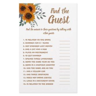 Find the Guest Bridal Shower Game Card Sunflowers  Flyer