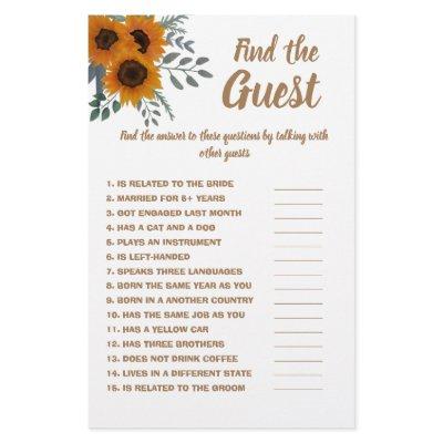 Find the Guest Bridal Shower Game Card Sunflowers  Flyer