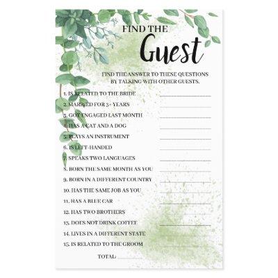 Find the Guest Eucalyptus Bridal Shower Game Card Flyer