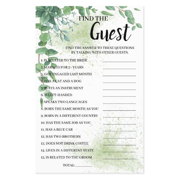 Find the Guest Eucalyptus Bridal Shower Game Card Flyer