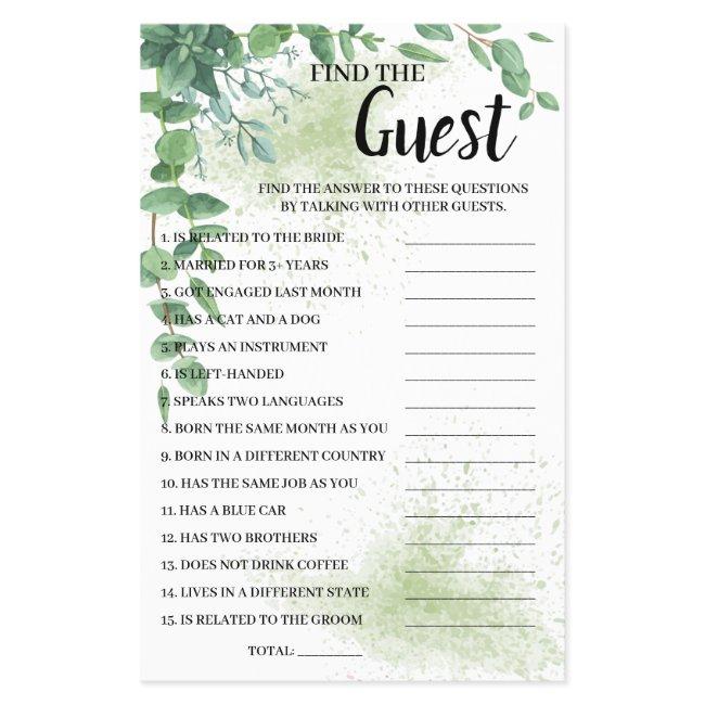 Find the Guest Eucalyptus Bridal Shower Game Card Flyer