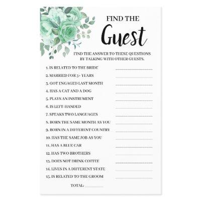 Find the Guest GreenRoses Bridal Shower Game Card Flyer