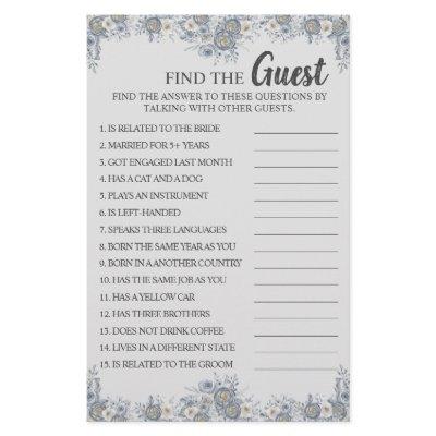 Find the Guest Grey Floral Bridal Shower Game Card Flyer