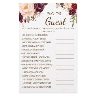Find the Guest Marsala Bridal Shower Game Card Flyer