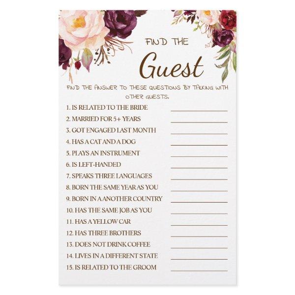 Find the Guest Marsala Bridal Shower Game Card Flyer