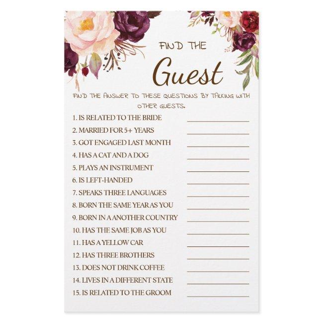 Find the Guest Marsala Bridal Shower Game Card Flyer