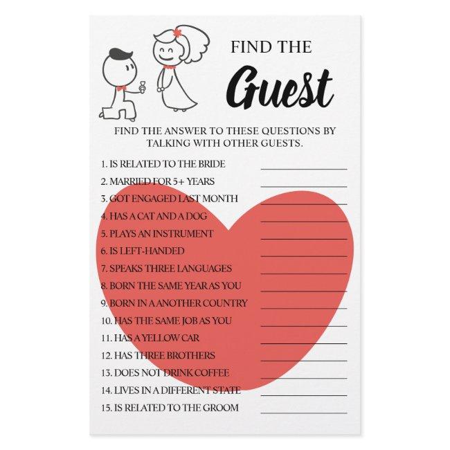 Find the Guest wedding Couple Shower Game Card Flyer