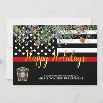 Fire Department Christmas Custom Thin Red Line Holiday Card