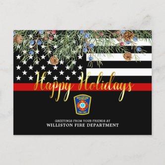 Fire Department Christmas Custom Thin Red Line Holiday Postcard
