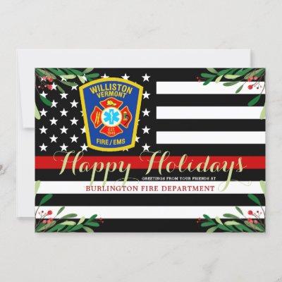 Fire Department Christmas Thin Red Line Holiday Card