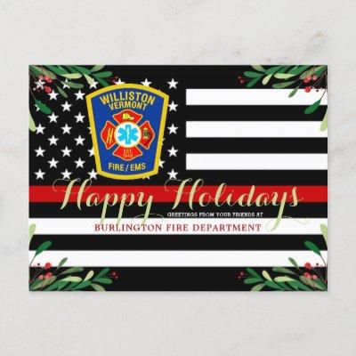 Fire Department Christmas Thin Red Line Holiday Postcard