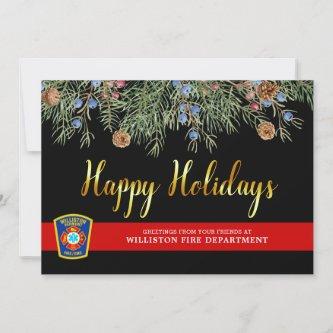 Fire Department Emblem Christmas Thin Red Line Holiday Card