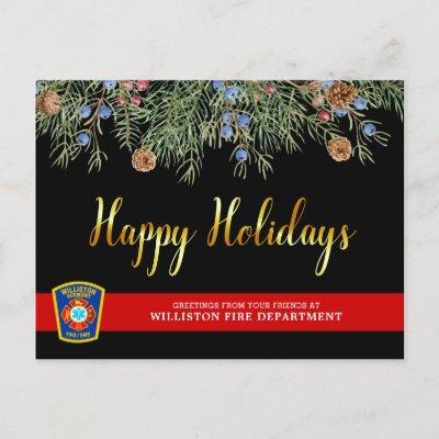 Fire Department Emblem Thin Red Line Christmas Holiday Postcard