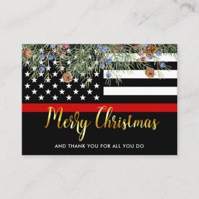 Firefighter Merry Christmas Red Line Thank You