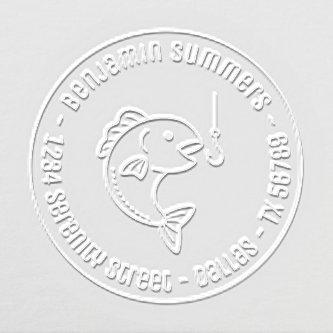 Fish Biting Fishing Hook Round Address Embosser