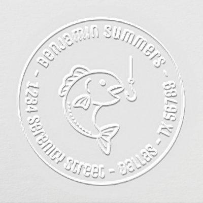 Fish Biting Fishing Hook Round Address Embosser