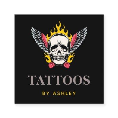 Flaming Skull Dice Wings Gothic Cool Tattoo Artist Square