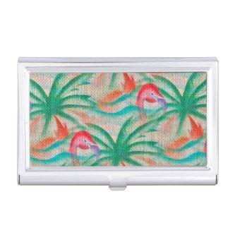 Flamingo Palm Tree Burlap Look  Holder