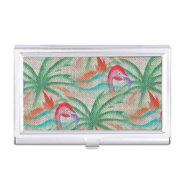 Flamingo Palm Tree Burlap Look  Holder