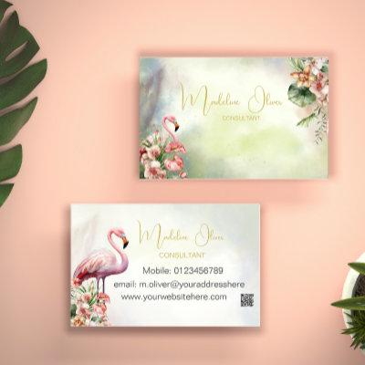 Flamingo Tropical Botanical Modern QR  Business