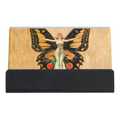 Flapper Butterfly Flying Woman Illustration Desk  Holder