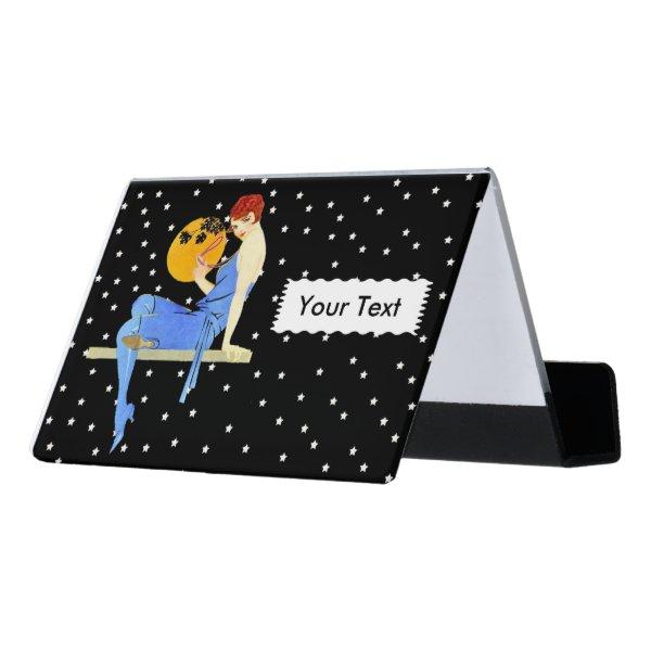 Flapper Lady Red Hair Sitting on Shelf Stars Desk  Holder