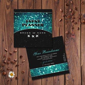 Flashy Black and Teal Sparkling Glitter Glamorous Square