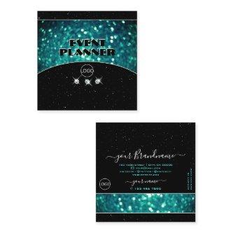 Flashy Black and Teal Sparkling Glitter with Logo Square