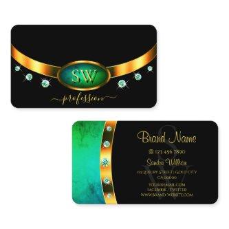 Flashy Black Gold Teal Marble Monogram Diamonds
