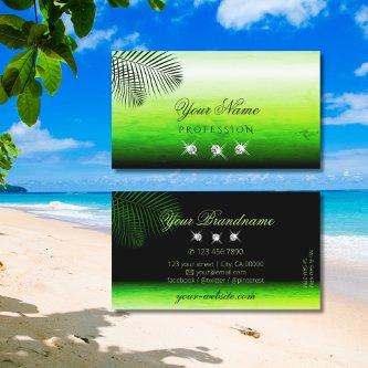 Flashy Green Watercolors Palm Leaves and Diamonds