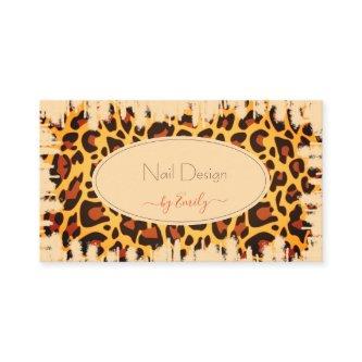Flashy Leopard Pattern Pastel Peach Design Nails