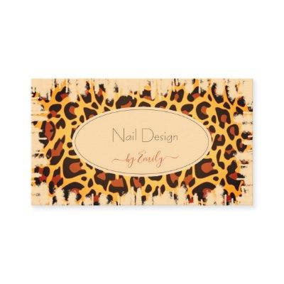 Flashy Leopard Pattern Pastel Peach Design Nails