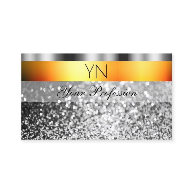 Flashy Orange Silver Sparkling Glitter Monogram