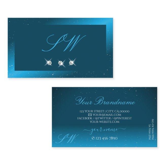 Flashy Shimmery Teal Sparkling Diamonds Monogram