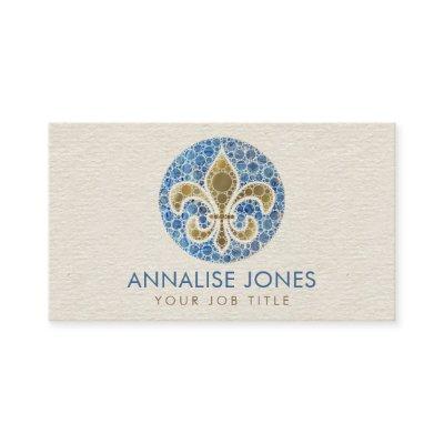 Fleur-de-lis  - Dot Art  Blue Marble and Gold