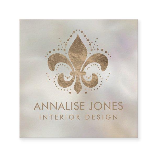 Fleur-de-lis Pastel Gold on pearl Square