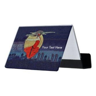 Floating Magical Lady Red Dress Moon City Skyline Desk  Holder