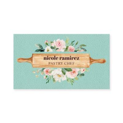Floral Bakery Rolling Pin Patisserie Mint Leather