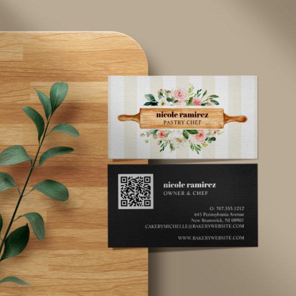 Floral Bakery Rolling Pin Patisserie QR CODE Busin
