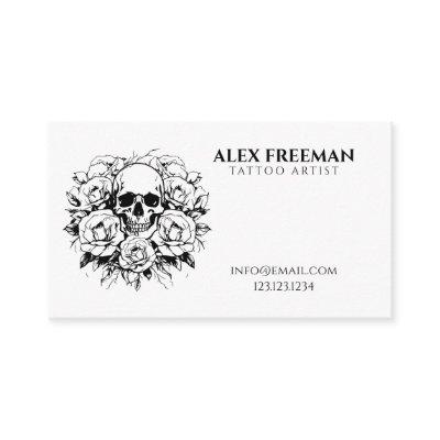Floral Black and White Skull Tattoo Artist