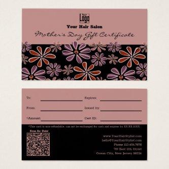 Floral Black Pink Mother's Day Gift Certificate