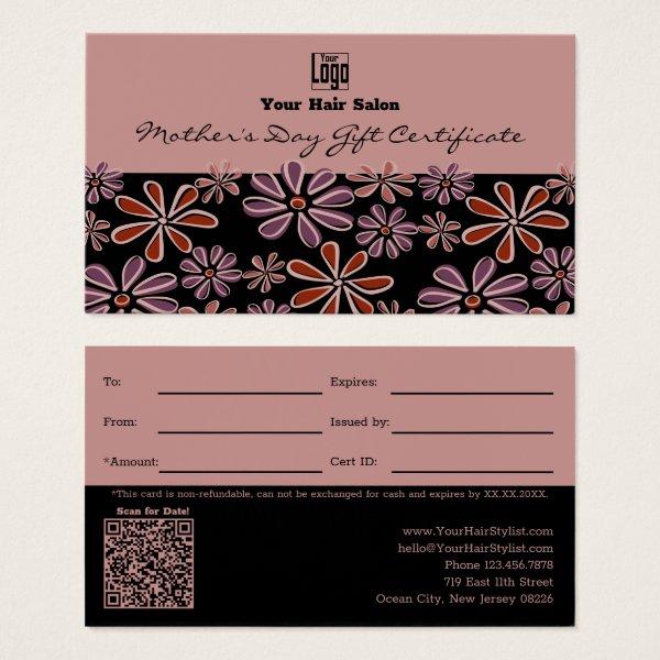 Floral Black Pink Mother's Day Gift Certificate