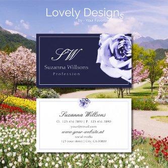 Floral Blue and White Cute Rose with Initials