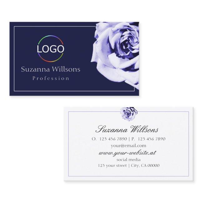 Floral Blue and White Cute Rose with Logo Simple