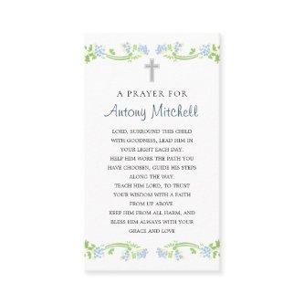 Floral Blue Green Cross Baptism Prayer Calling Card
